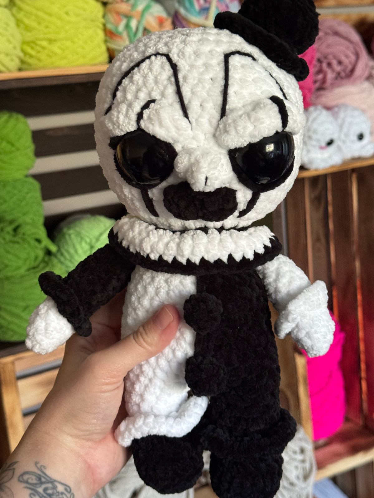 Small Artie Stitches — 12” Handmade Horror Collector Doll🤡🧶🖤