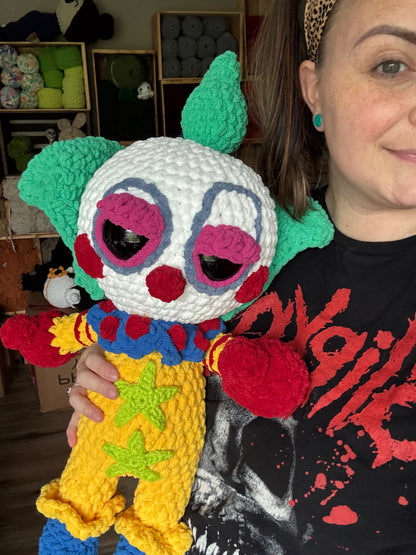 👻 🤡 The Knockout Klown — 18” Handmade Crochet Horror Doll 🎪🍿
