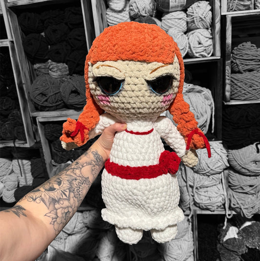 🕯️ The Porcelain Guest — 18” Handmade Crochet Horror Doll